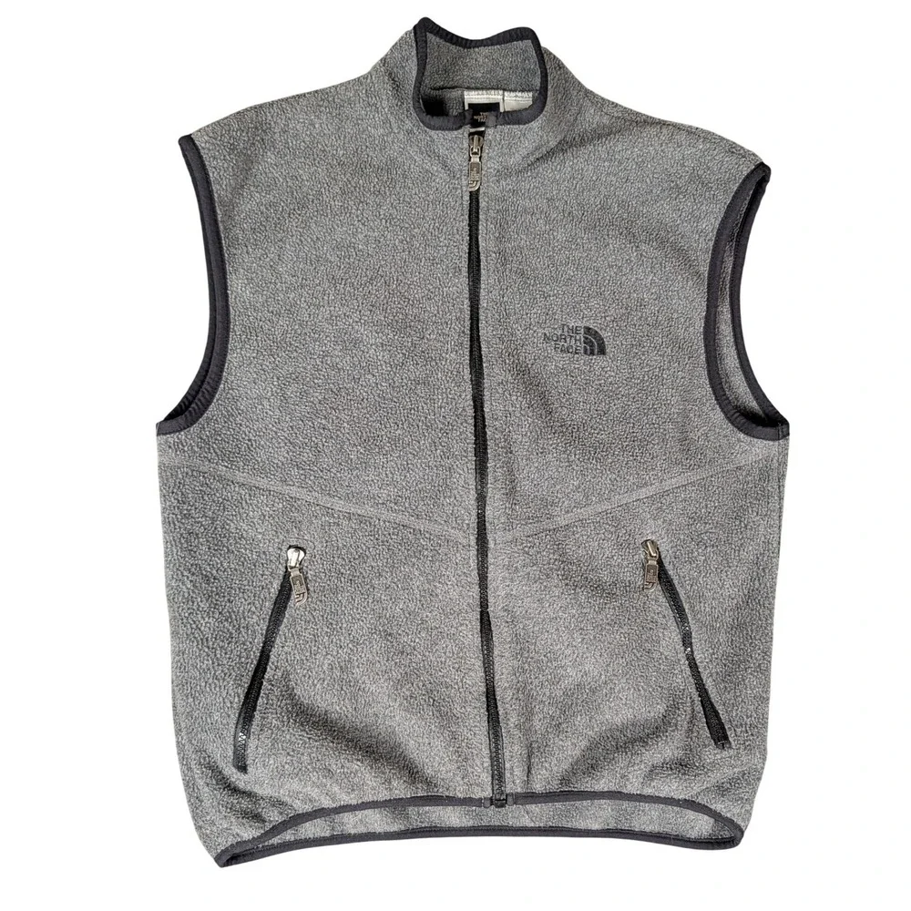 The North Face Mens Gray Full Zip Fleece Vest Mock Neck Made in USA RN 61661